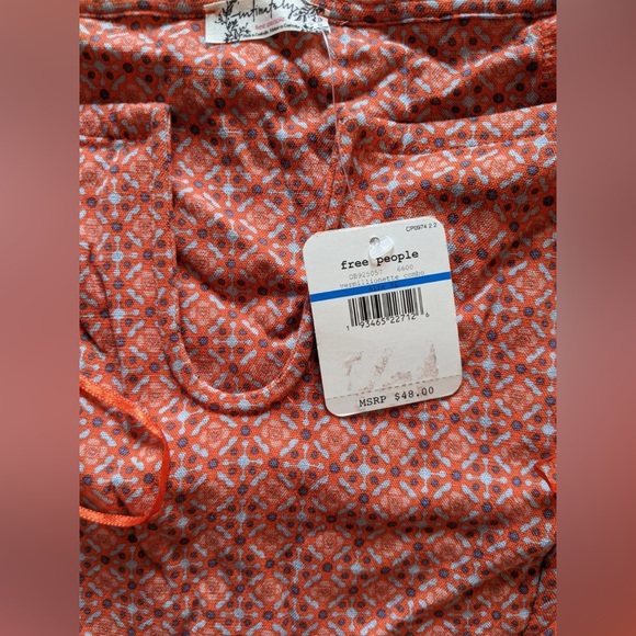 Free People Orange Coral Print Off the Shoulder Crop Top - Picture 3 of 3